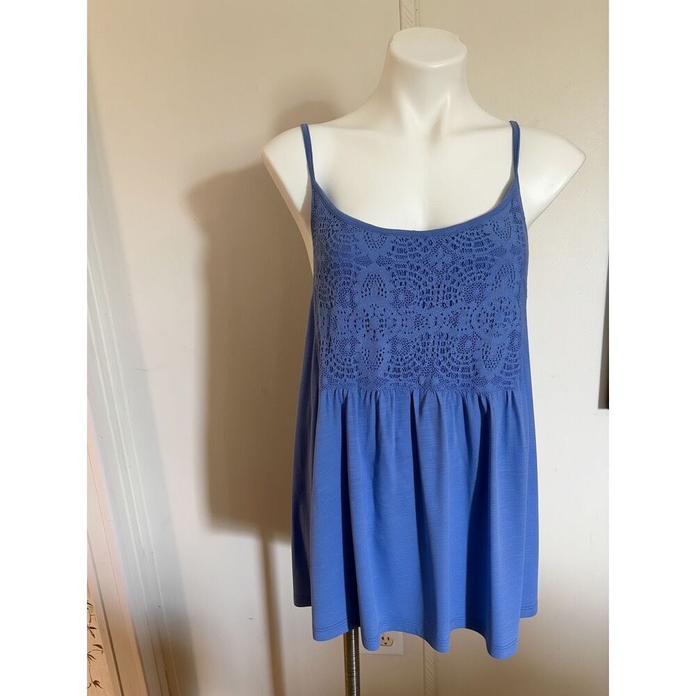 Natural Reflections Blue Crochet Lace Swing Tank Top XL Boho
